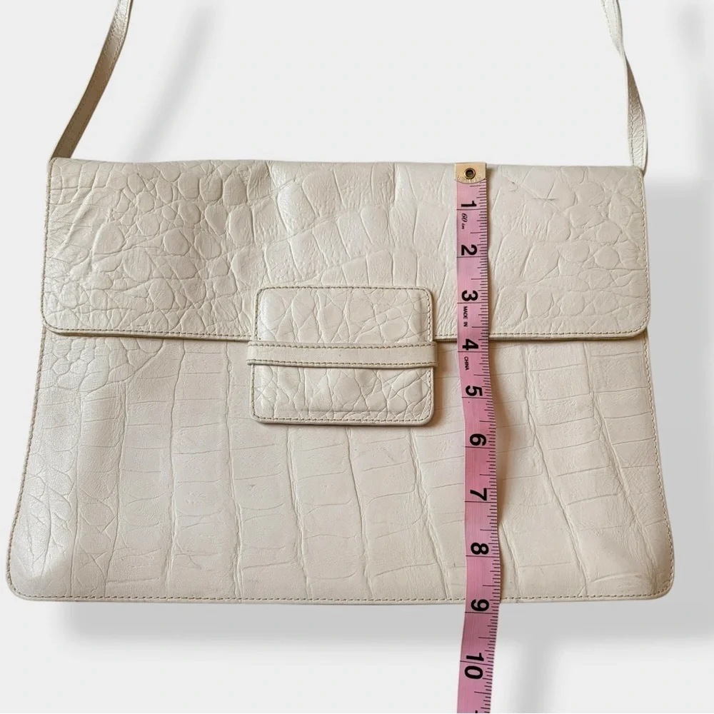 Vintage Furla Bag Envelope Croc Embossed Leather Off White Structured Purse